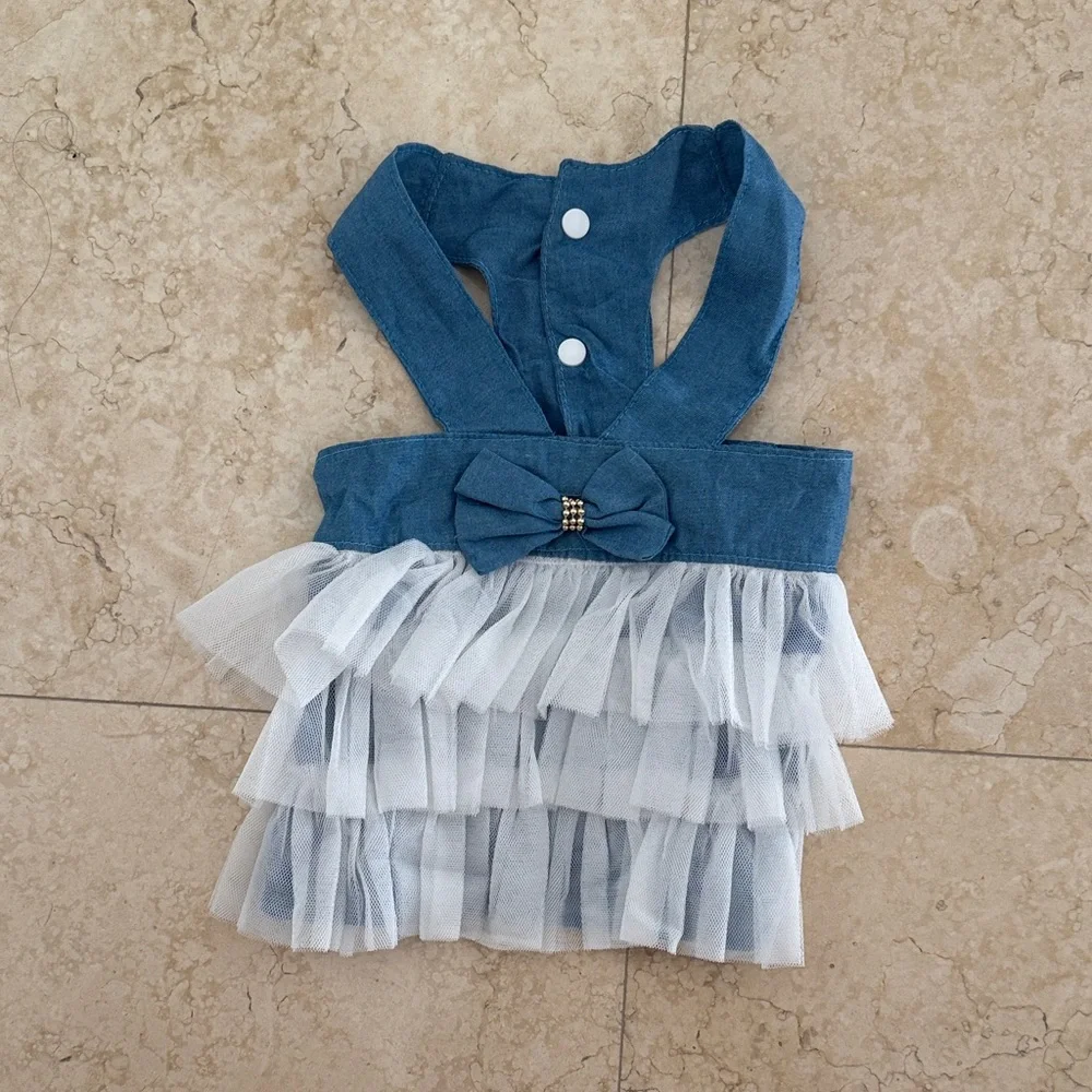 Dog Dress in Denim with White Tulle Size L